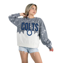 Indianapolis Colts Gameday Couture Women's Oversized Faded Wash Tri-Blend Pullover Sweatshirt Gray