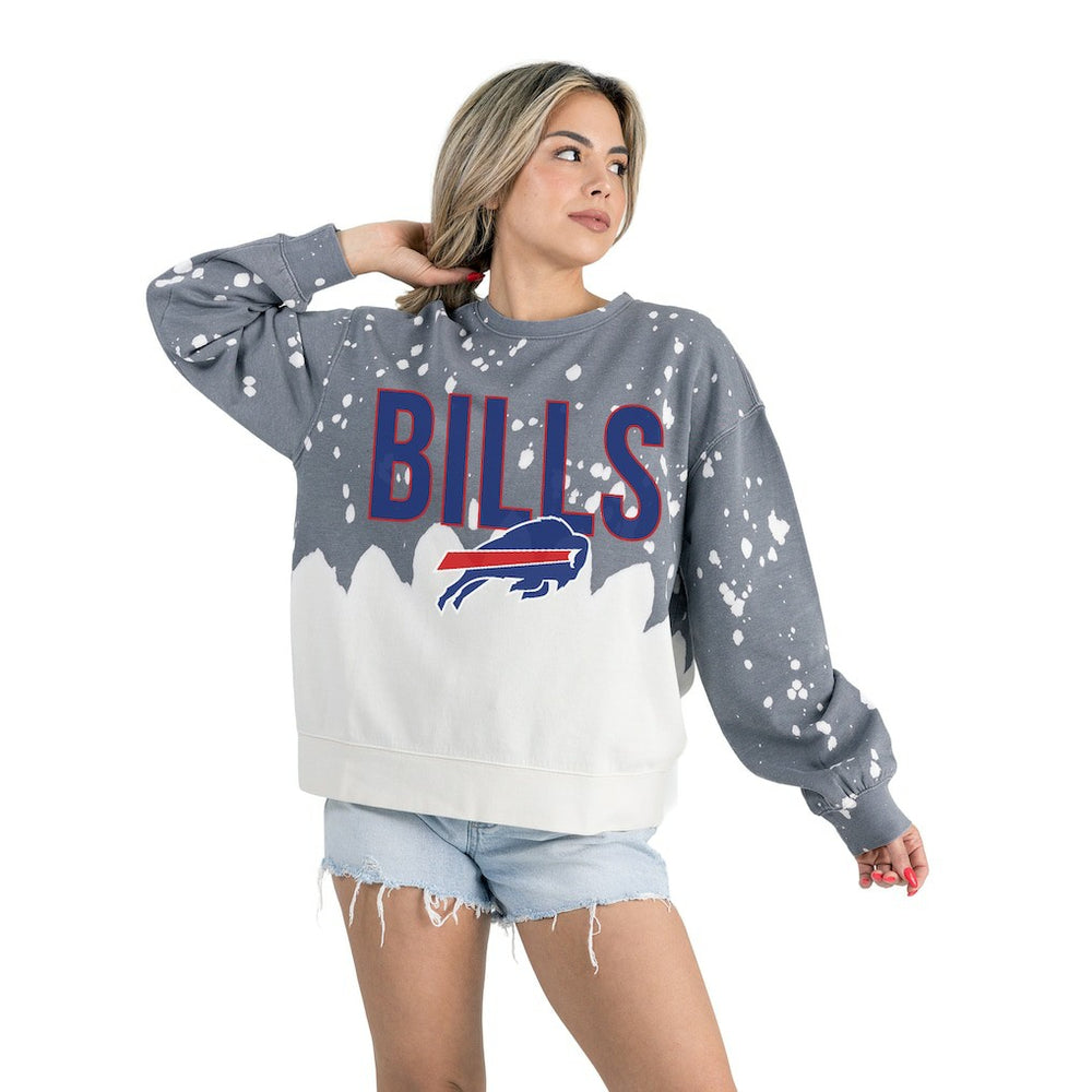 Buffalo Bills Gameday Couture Women's Oversized Faded Wash Tri-Blend Pullover Sweatshirt Gray