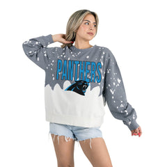 Carolina Panthers Gameday Couture Women's Oversized Faded Wash Tri-Blend Pullover Sweatshirt Gray