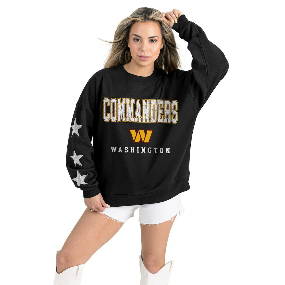 Washington Commanders Gameday Couture Women's Velocity Relaxed Rhinestone Pullover Sweatshirt Black