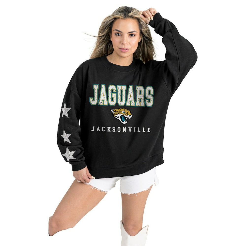 Jacksonville Jaguars Gameday Couture Women's Velocity Relaxed Rhinestone Pullover Sweatshirt Black