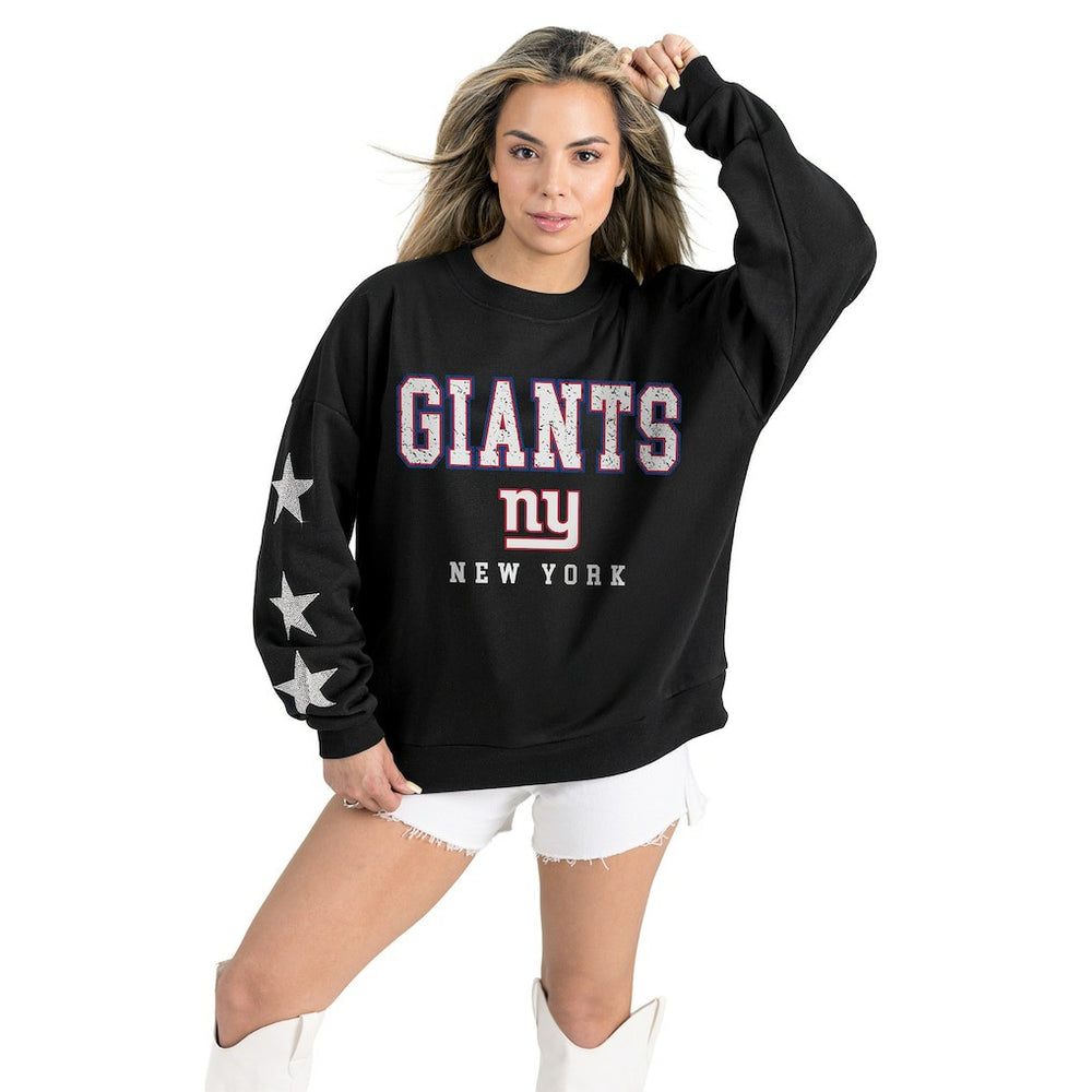 New York Giants Gameday Couture Women's Velocity Relaxed Rhinestone Pullover Sweatshirt Black