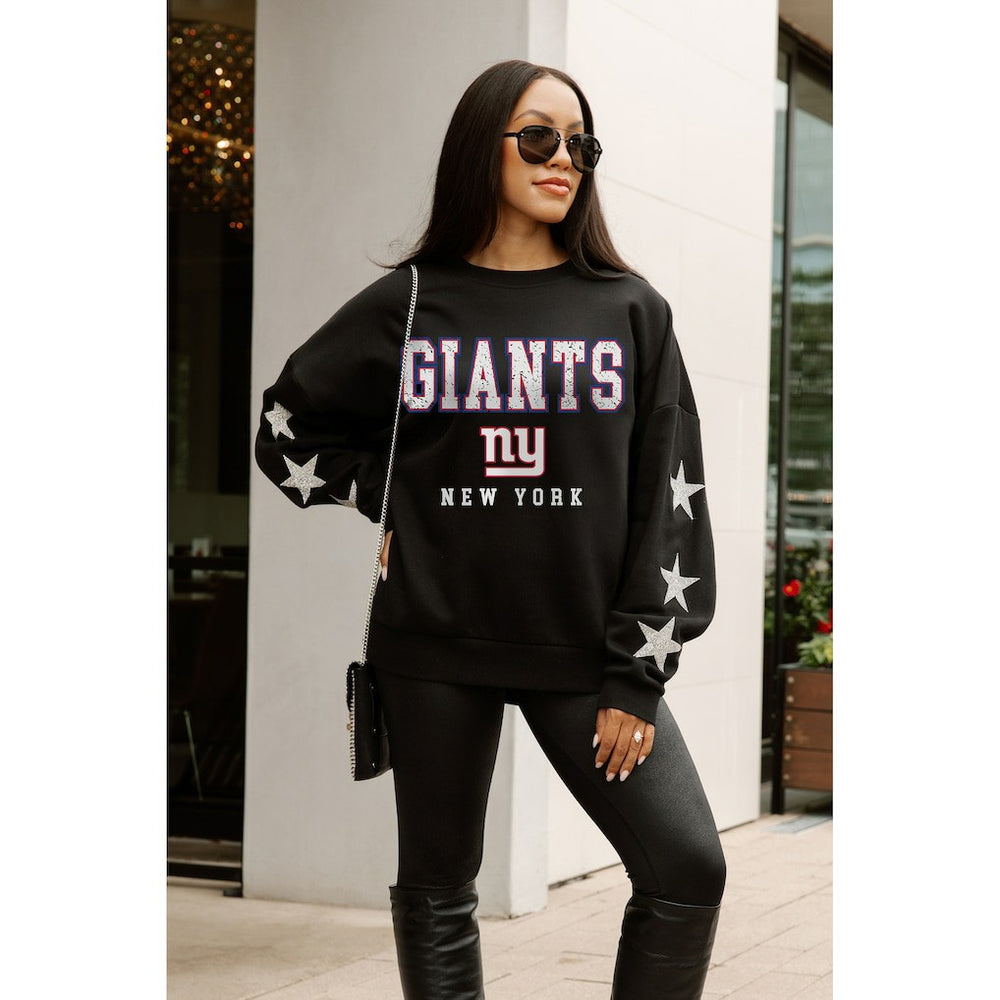 New York Giants Gameday Couture Women's Velocity Relaxed Rhinestone Pullover Sweatshirt Black