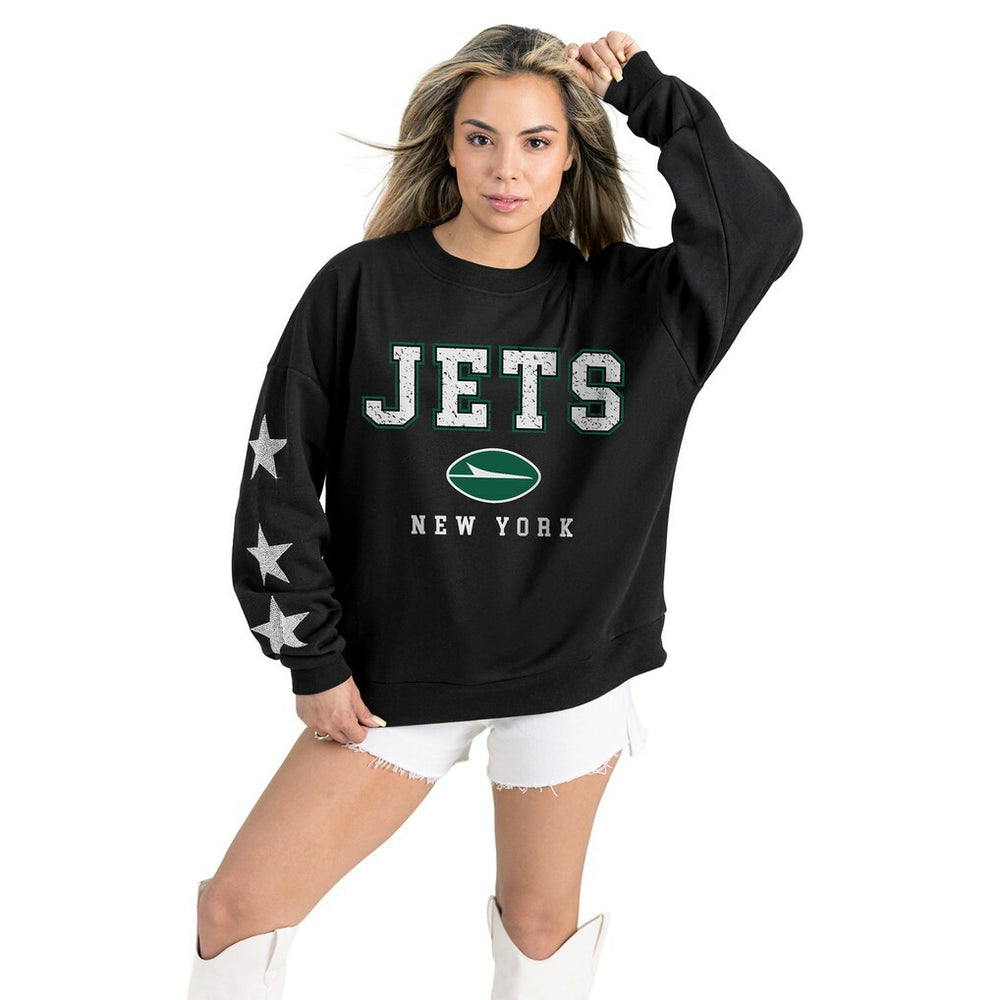 New York Jets Gameday Couture Women's Velocity Relaxed Rhinestone Pullover Sweatshirt Black