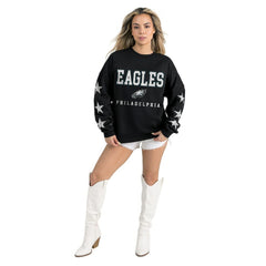 Philadelphia Eagles Gameday Couture Women's Velocity Relaxed Rhinestone Pullover Sweatshirt Black