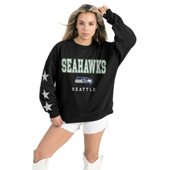 Seattle Seahawks Gameday Couture Women's Velocity Relaxed Rhinestone Pullover Sweatshirt Black