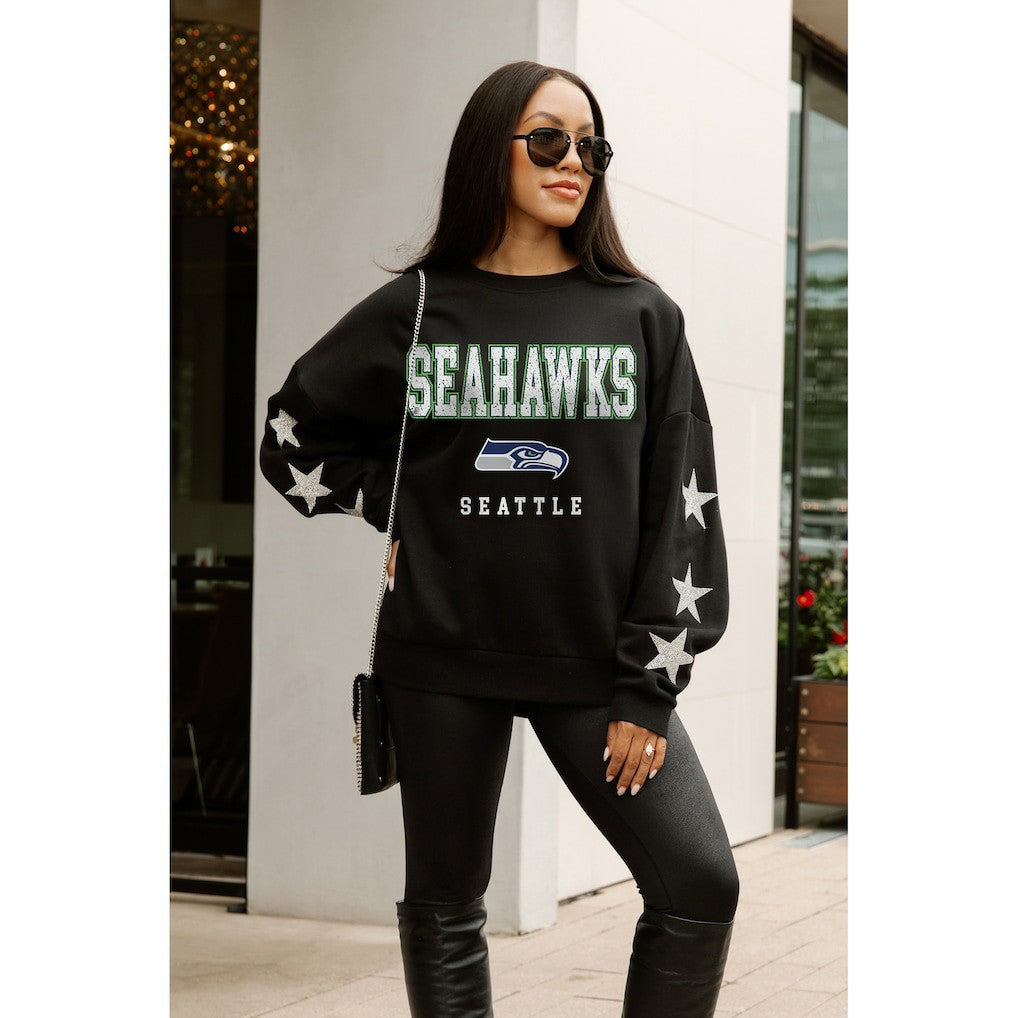 Seattle Seahawks Gameday Couture Women's Velocity Relaxed Rhinestone Pullover Sweatshirt Black