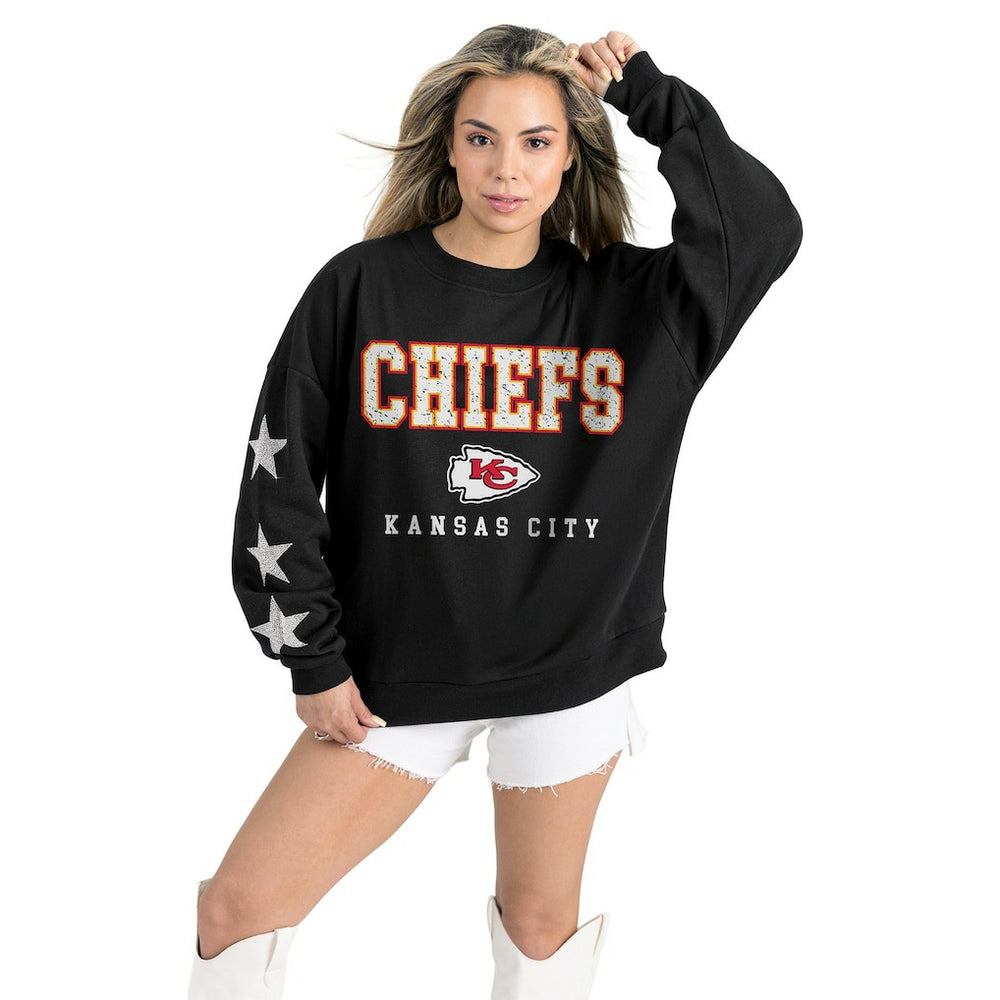 Kansas City Chiefs Gameday Couture Women's Velocity Relaxed Rhinestone Pullover Sweatshirt Black