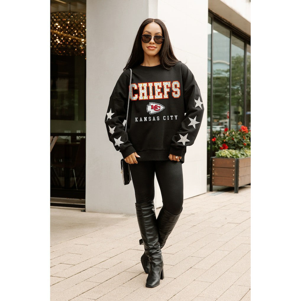 Kansas City Chiefs Gameday Couture Women's Velocity Relaxed Rhinestone Pullover Sweatshirt Black