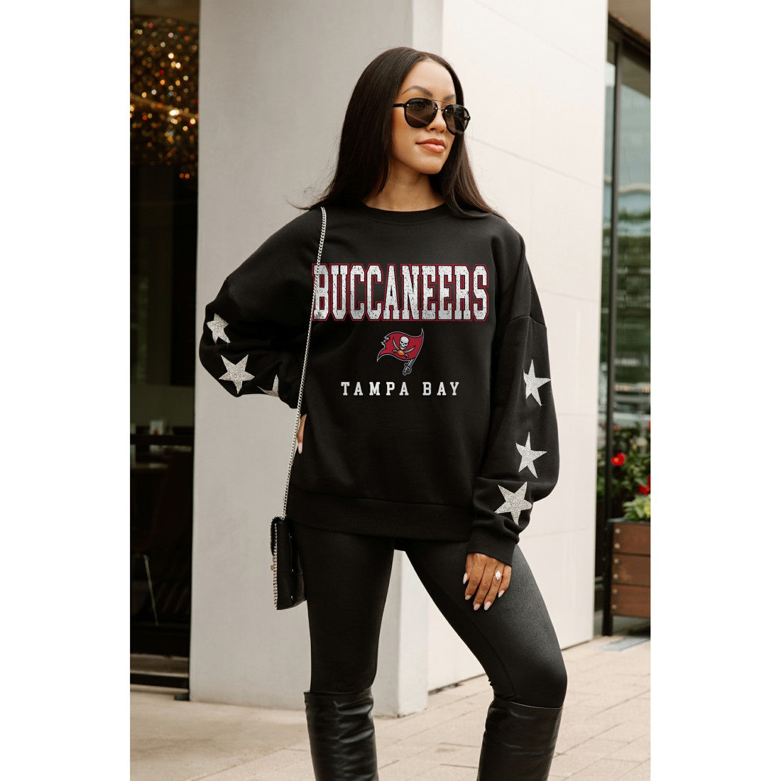Tampa Bay Buccaneers Gameday Couture Women's Velocity Relaxed Rhinestone Pullover Sweatshirt Black