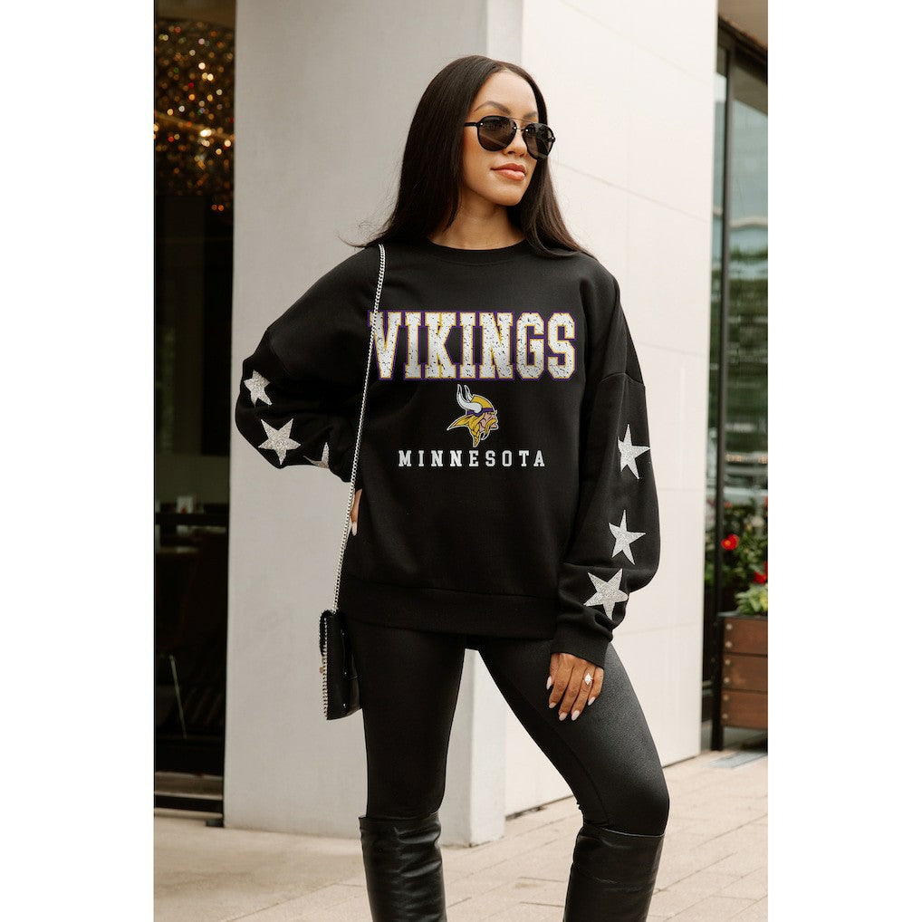 Minnesota Vikings Gameday Couture Women's Velocity Relaxed Rhinestone Pullover Sweatshirt Black