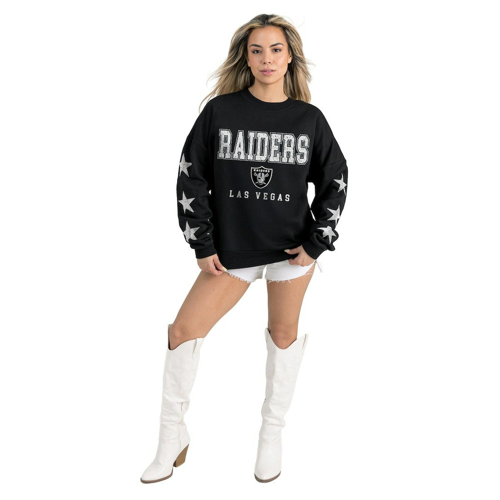 Las Vegas Raiders Gameday Couture Women's Velocity Relaxed Rhinestone Pullover Sweatshirt Black
