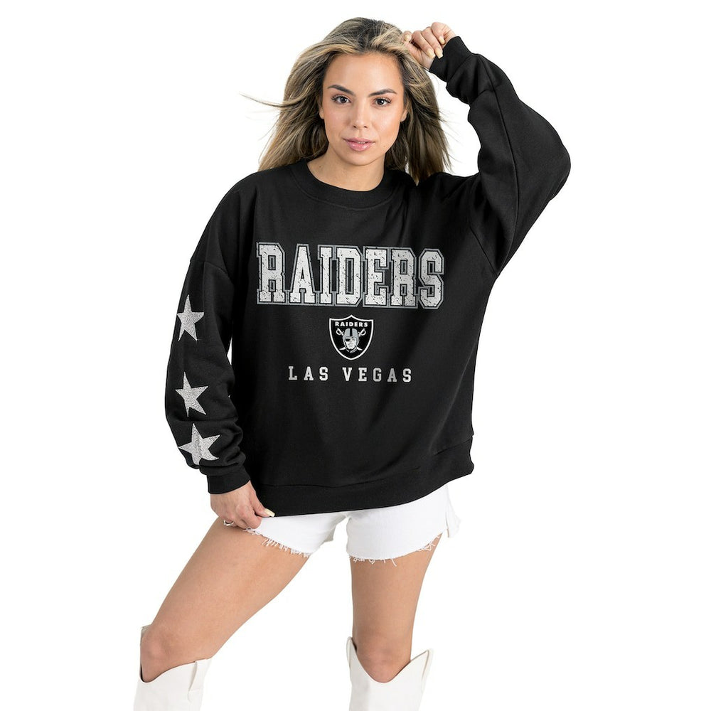 Las Vegas Raiders Gameday Couture Women's Velocity Relaxed Rhinestone Pullover Sweatshirt Black