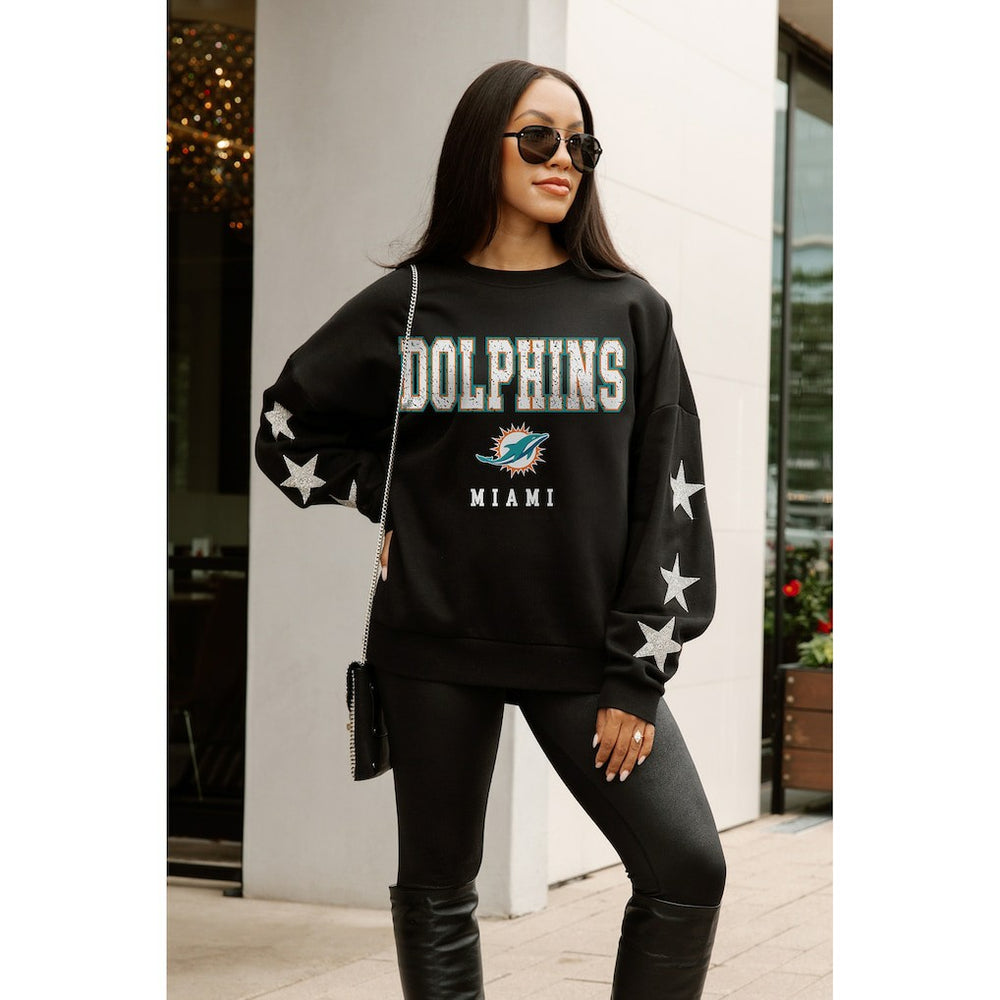 Miami Dolphins Gameday Couture Women's Velocity Relaxed Rhinestone Pullover Sweatshirt Black