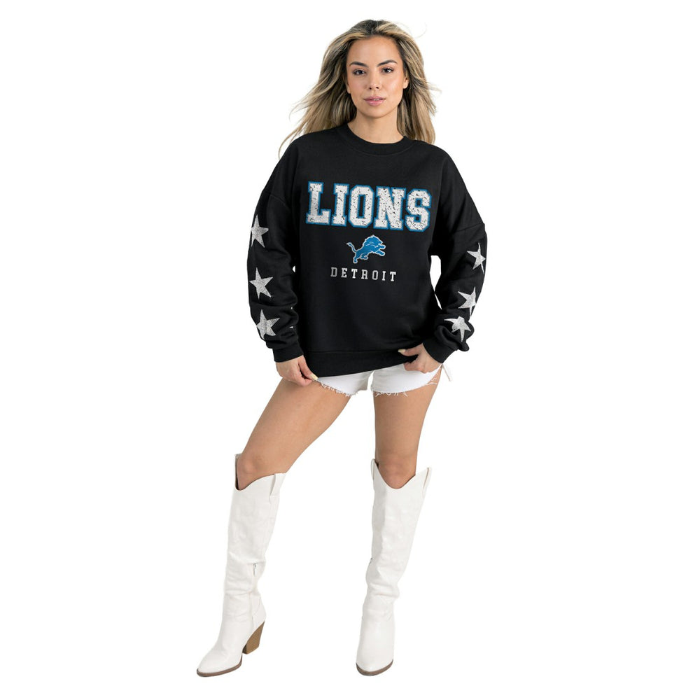 Detroit Lions Gameday Couture Women's Velocity Relaxed Rhinestone Pullover Sweatshirt Black