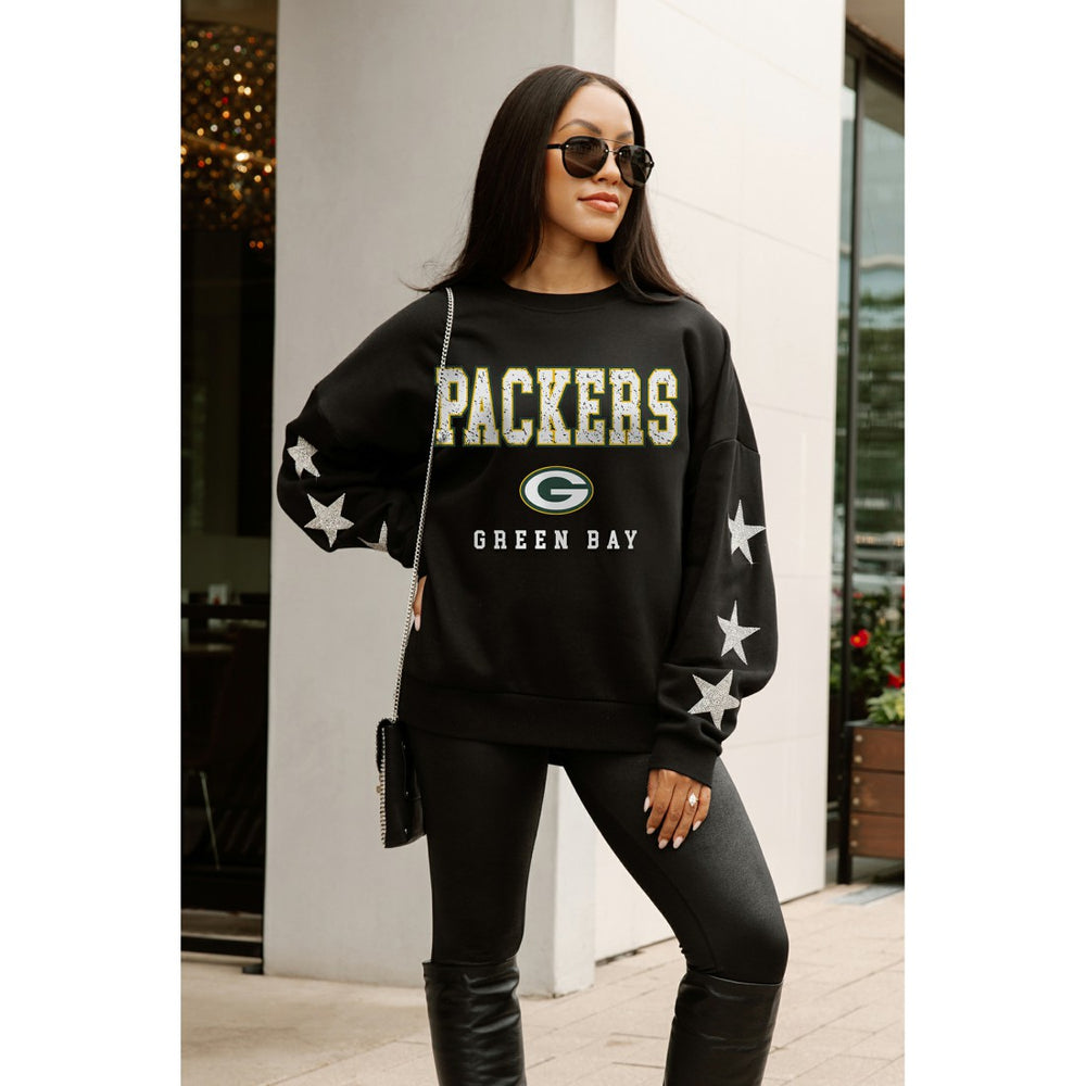Green Bay Packers Gameday Couture Women's Velocity Relaxed Rhinestone Pullover Sweatshirt Black