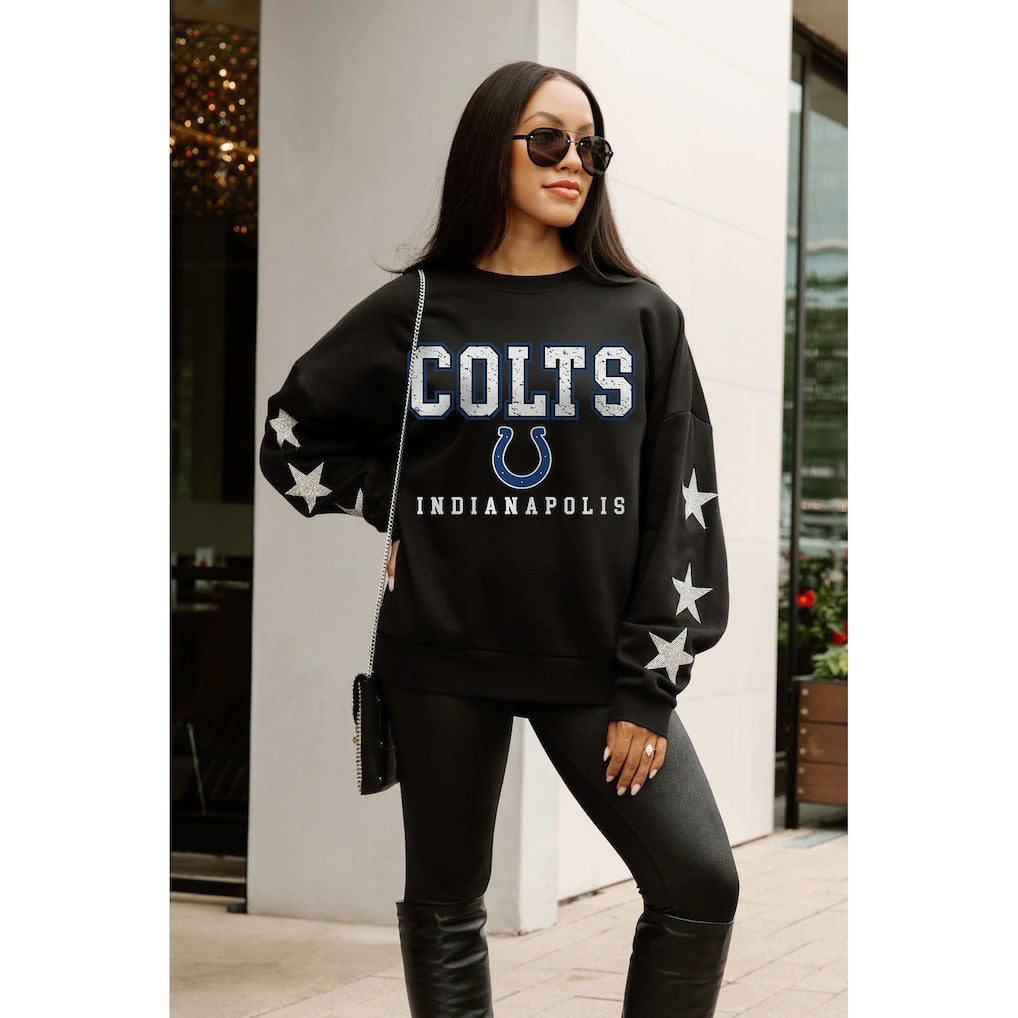 Indianapolis Colts Gameday Couture Women's Velocity Relaxed Rhinestone Pullover Sweatshirt Black