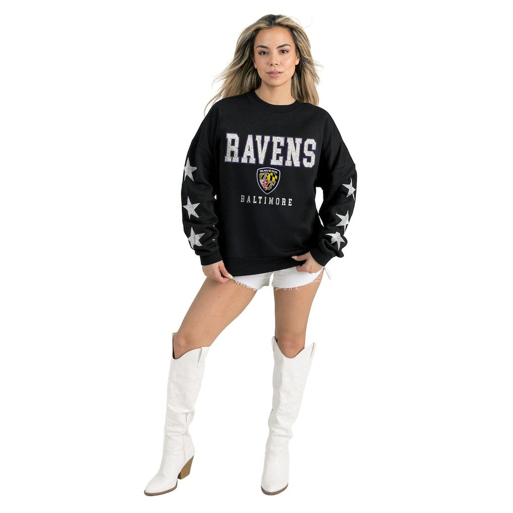 Baltimore Ravens Gameday Couture Women's Velocity Relaxed Rhinestone Pullover Sweatshirt Black