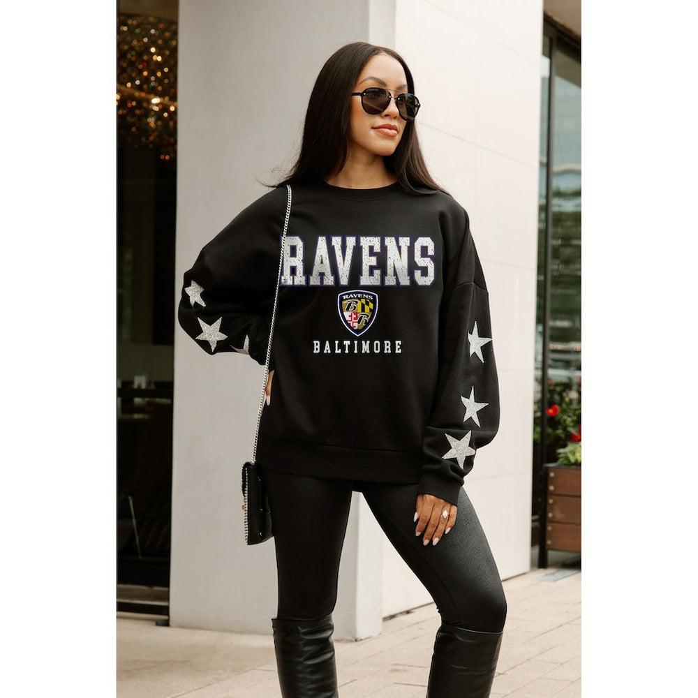 Baltimore Ravens Gameday Couture Women's Velocity Relaxed Rhinestone Pullover Sweatshirt Black