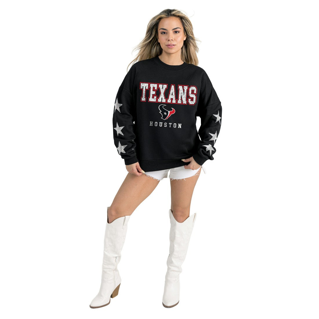 Houston Texans Gameday Couture Women's Velocity Relaxed Rhinestone Pullover Sweatshirt Black