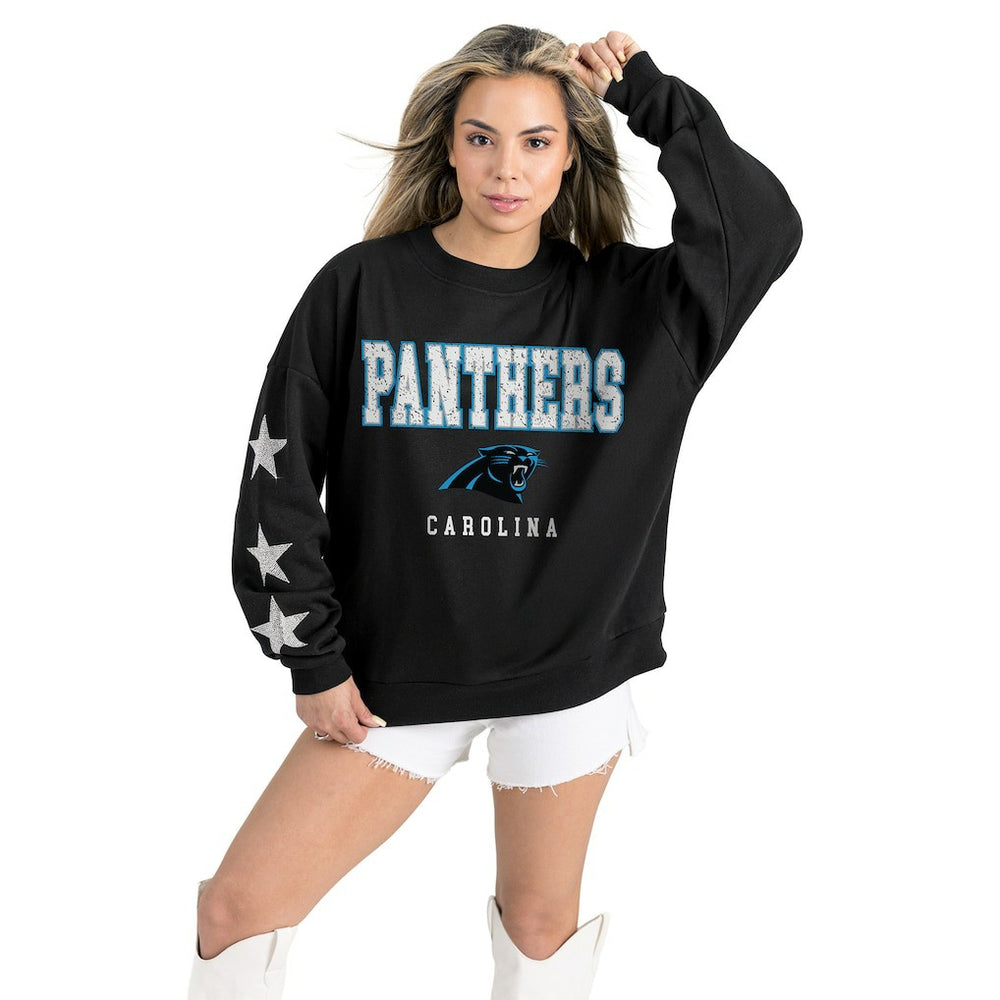 Carolina Panthers Gameday Couture Women's Velocity Relaxed Rhinestone Pullover Sweatshirt Black