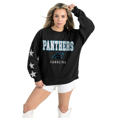 Carolina Panthers Gameday Couture Women's Velocity Relaxed Rhinestone Pullover Sweatshirt Black