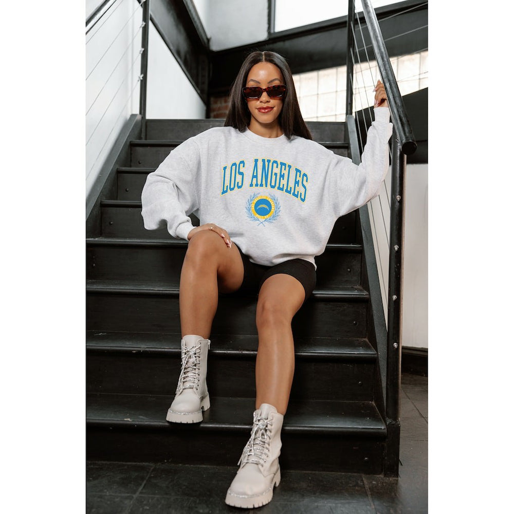 Los Angeles Chargers Gameday Couture Women's Traditional Logo Oversized Premium Fleece Pullover Sweatshirt Ash
