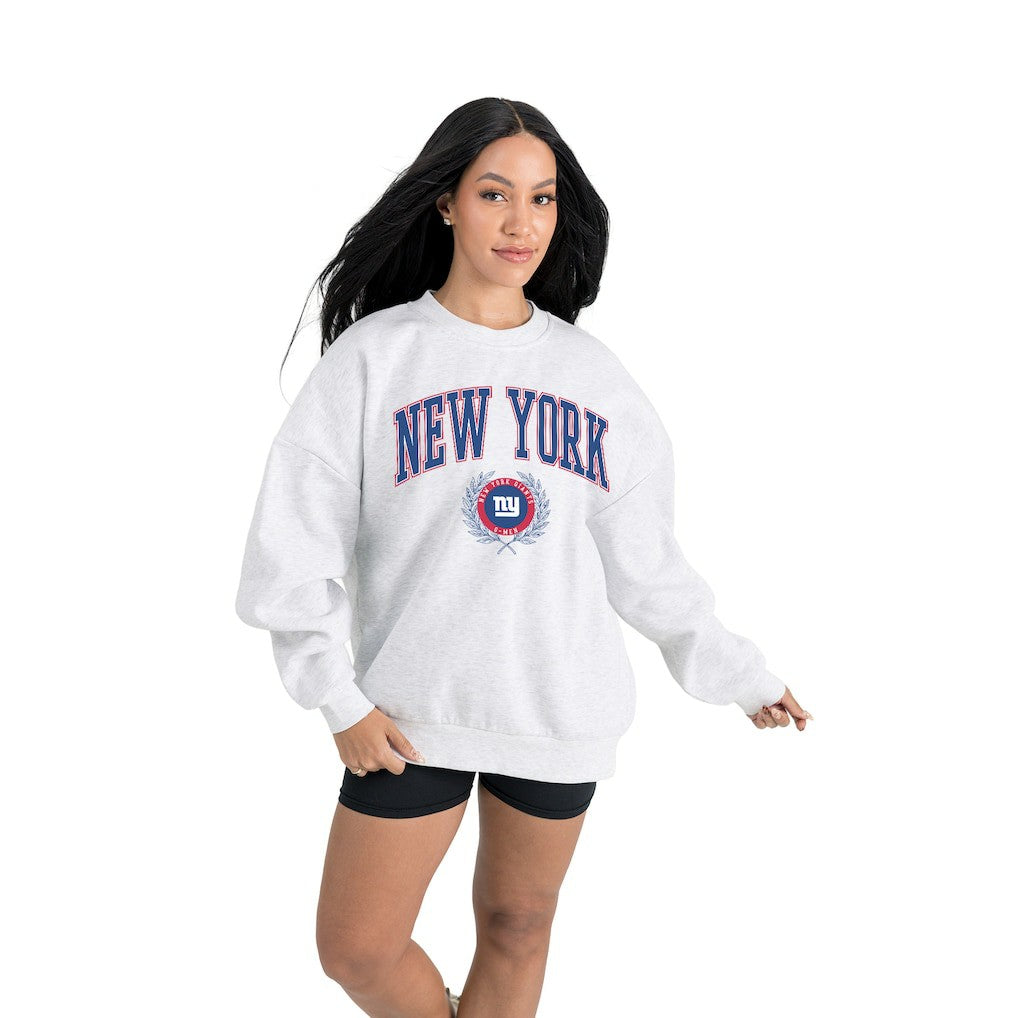 New York Giants Gameday Couture Women's Traditional Logo Oversized Premium Fleece Pullover Sweatshirt Ash