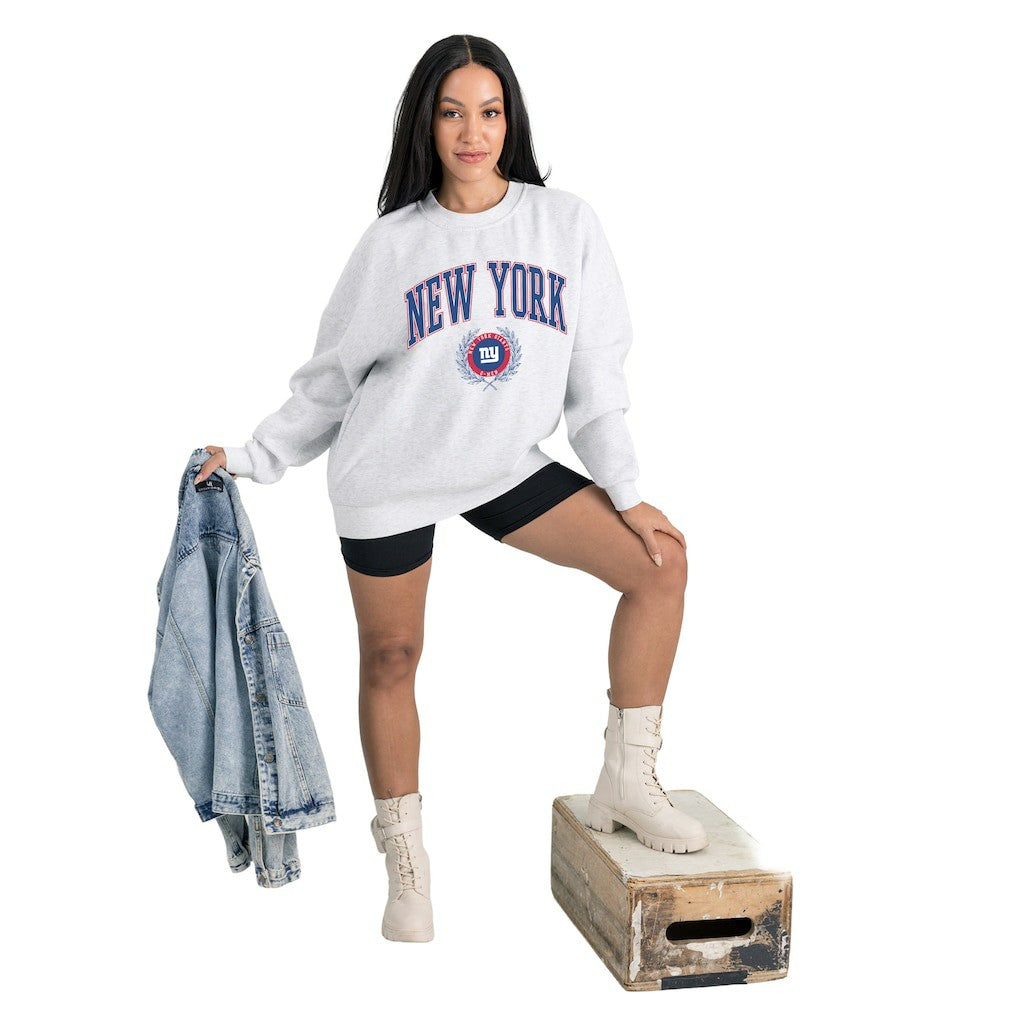 New York Giants Gameday Couture Women's Traditional Logo Oversized Premium Fleece Pullover Sweatshirt Ash
