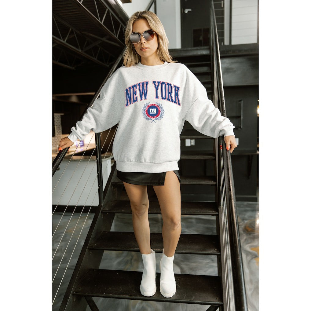 New York Giants Gameday Couture Women's Traditional Logo Oversized Premium Fleece Pullover Sweatshirt Ash