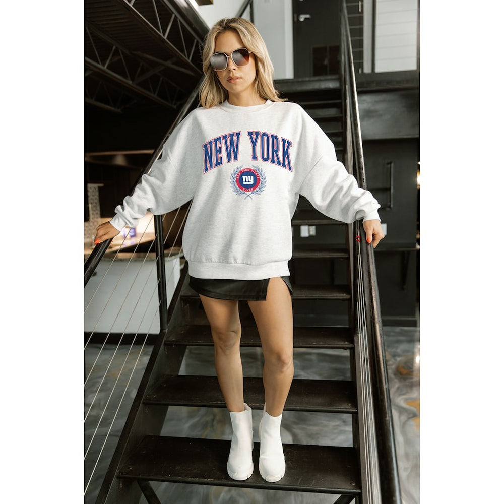 New York Giants Gameday Couture Women's Traditional Logo Oversized Premium Fleece Pullover Sweatshirt Ash