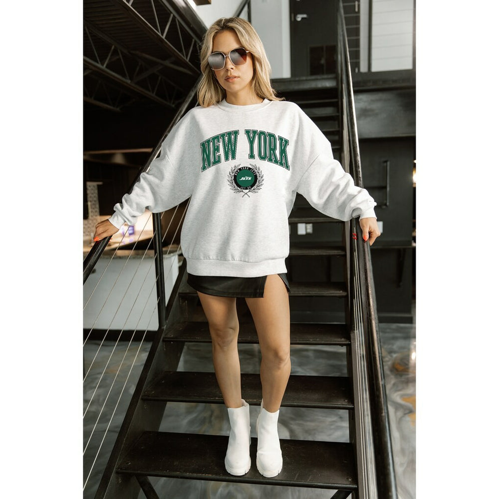 New York Jets Gameday Couture Women's Traditional Logo Oversized Premium Fleece Pullover Sweatshirt Ash
