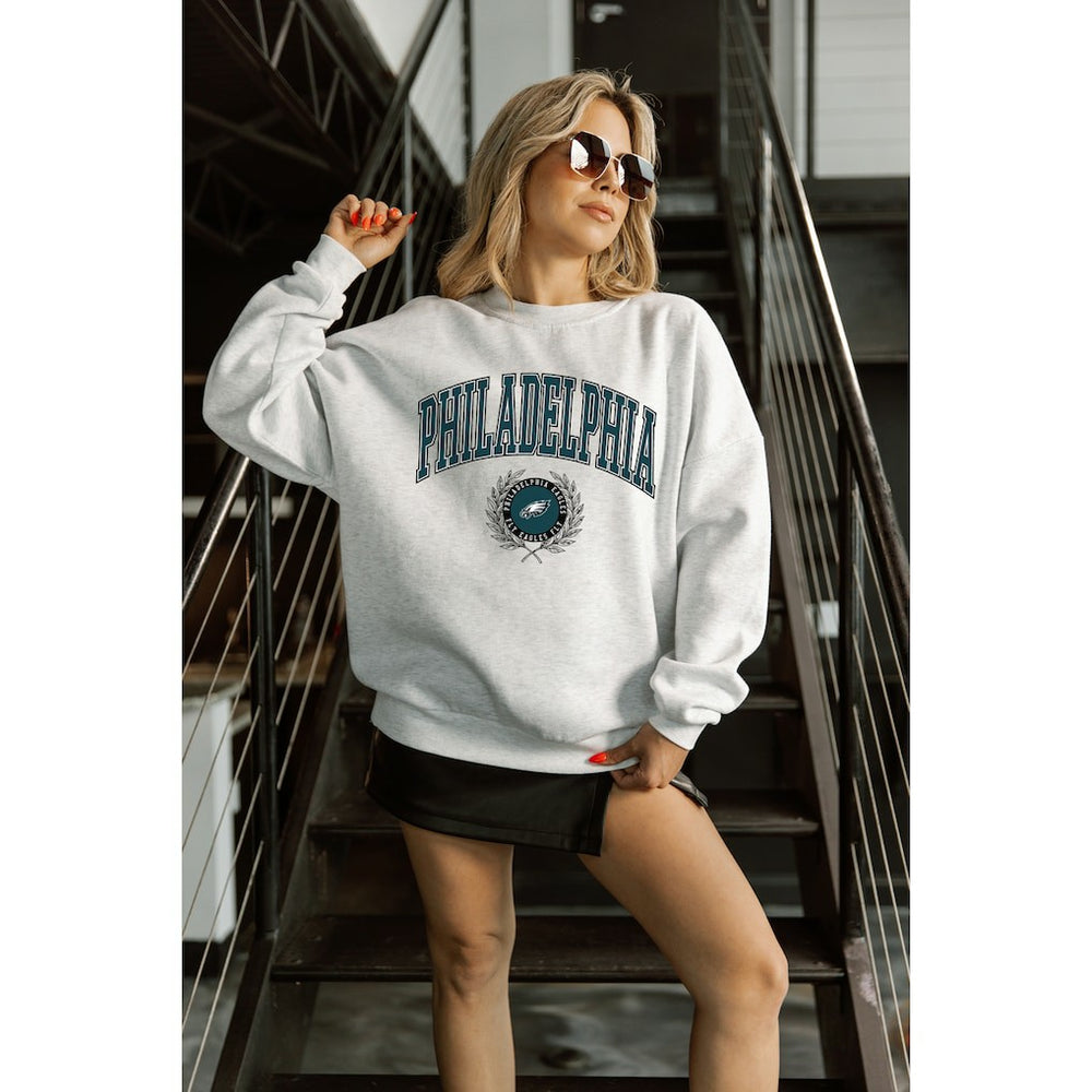 Philadelphia Eagles Gameday Couture Women's Traditional Logo Oversized Premium Fleece Pullover Sweatshirt Ash