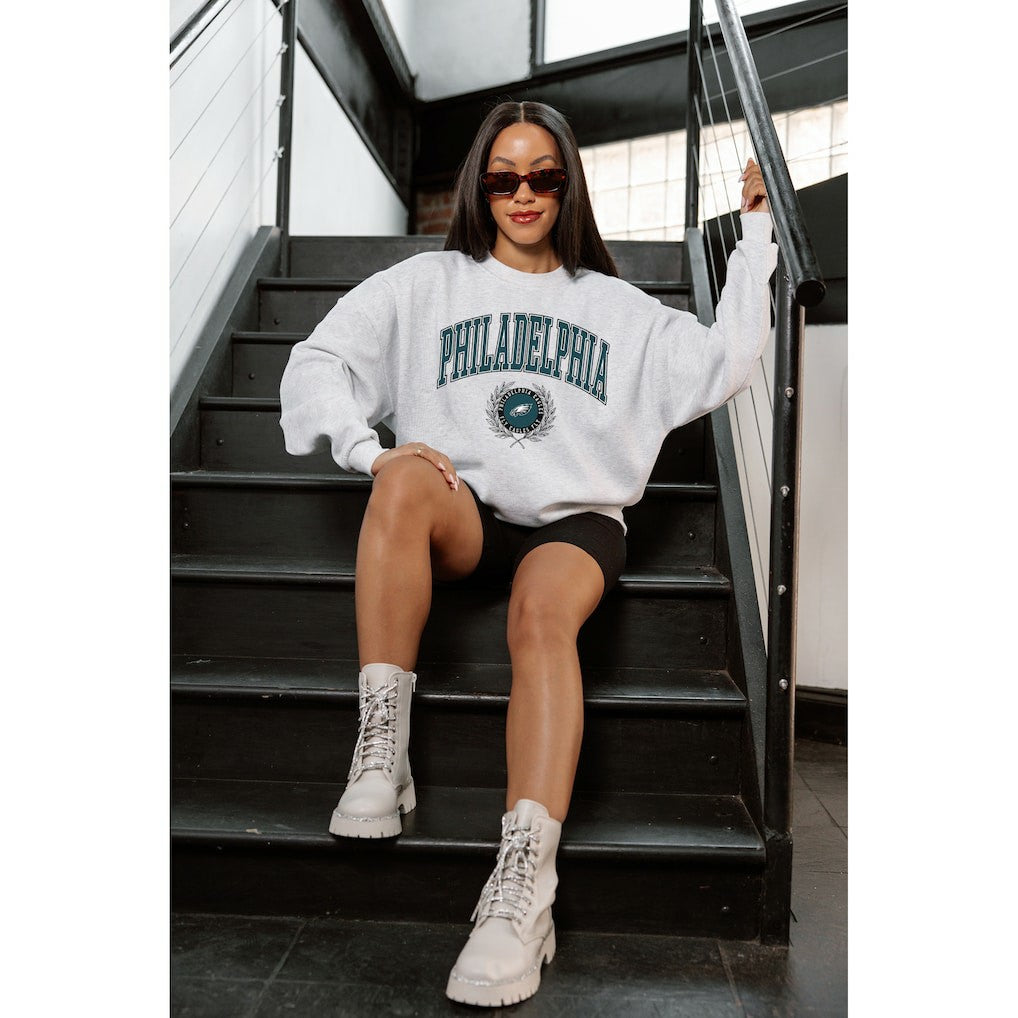 Philadelphia Eagles Gameday Couture Women's Traditional Logo Oversized Premium Fleece Pullover Sweatshirt Ash