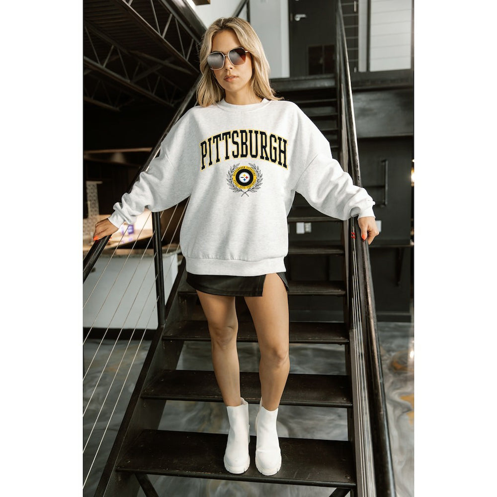 Pittsburgh Steelers Gameday Couture Women's Traditional Logo Oversized Premium Fleece Pullover Sweatshirt Ash