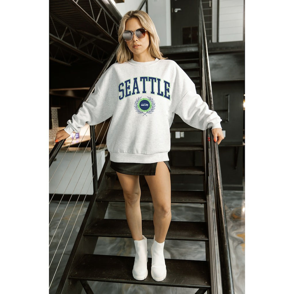Seattle Seahawks Gameday Couture Women's Traditional Logo Oversized Premium Fleece Pullover Sweatshirt Ash