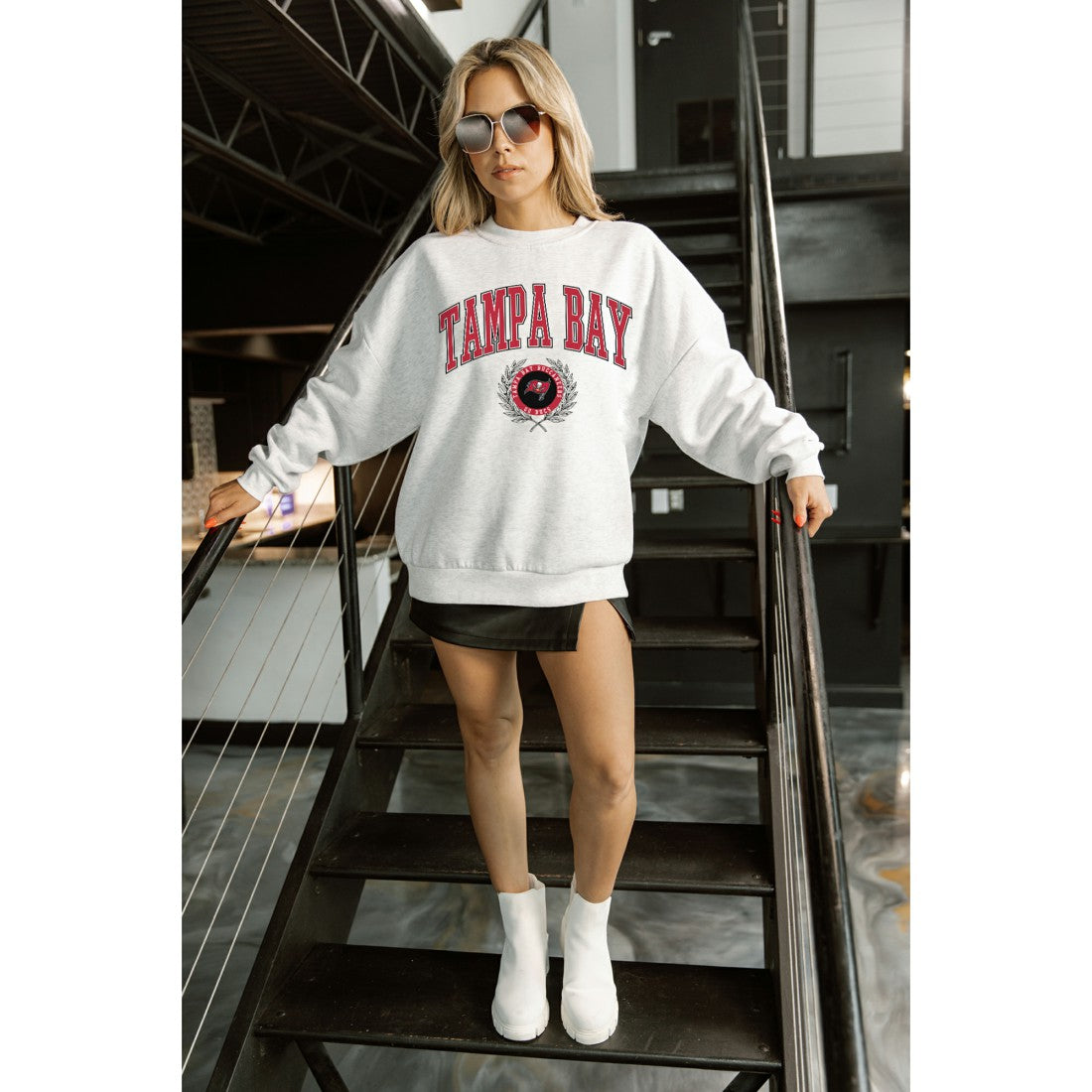 Tampa Bay Buccaneers Gameday Couture Women's Traditional Logo Oversized Premium Fleece Pullover Sweatshirt Ash