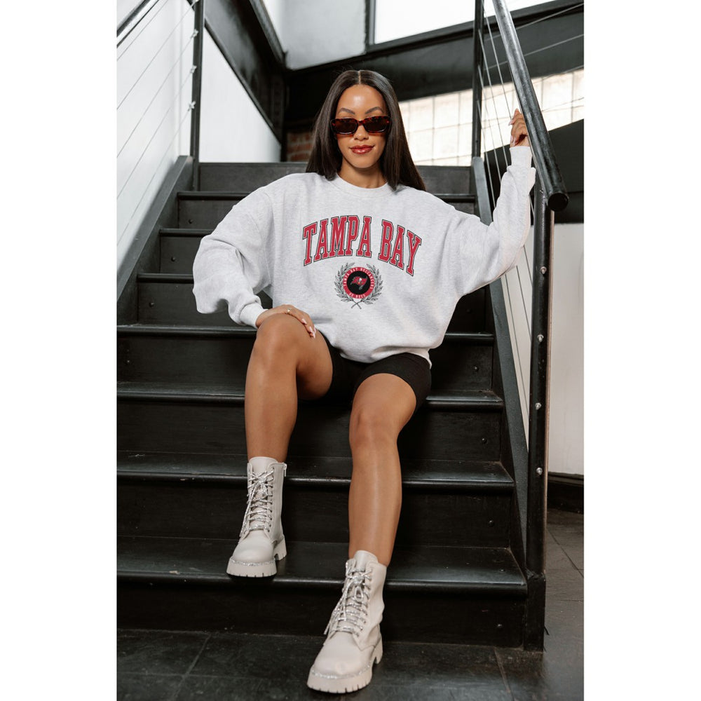 Tampa Bay Buccaneers Gameday Couture Women's Traditional Logo Oversized Premium Fleece Pullover Sweatshirt Ash