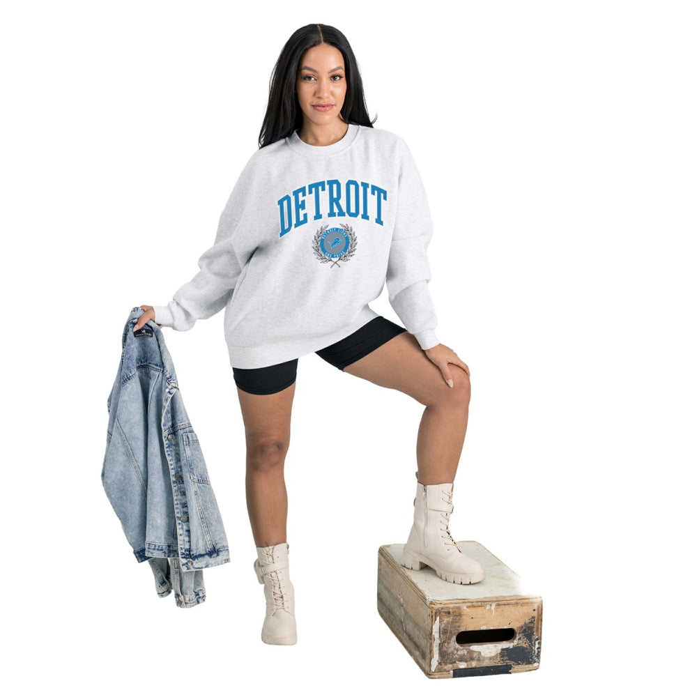 Detroit Lions Gameday Couture Women's Traditional Logo Oversized Premium Fleece Pullover Sweatshirt Ash