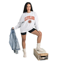 Cleveland Browns Gameday Couture Women's Traditional Logo Oversized Premium Fleece Pullover Sweatshirt Ash