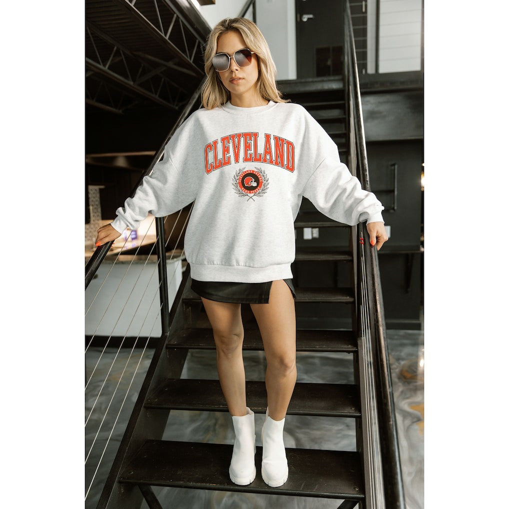Cleveland Browns Gameday Couture Women's Traditional Logo Oversized Premium Fleece Pullover Sweatshirt Ash