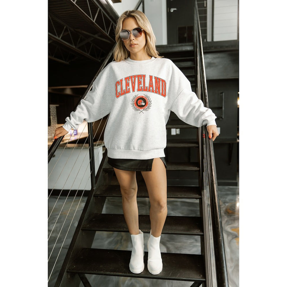Cleveland Browns Gameday Couture Women's Traditional Logo Oversized Premium Fleece Pullover Sweatshirt Ash