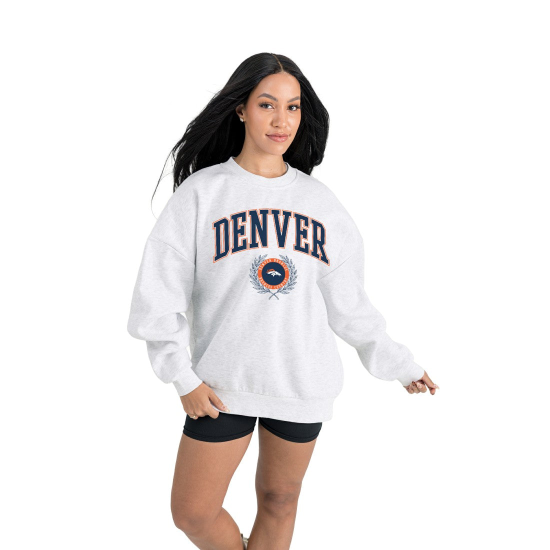 Denver Broncos Gameday Couture Women's Traditional Logo Oversized Premium Fleece Pullover Sweatshirt Ash