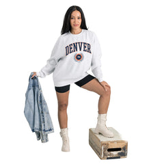 Denver Broncos Gameday Couture Women's Traditional Logo Oversized Premium Fleece Pullover Sweatshirt Ash