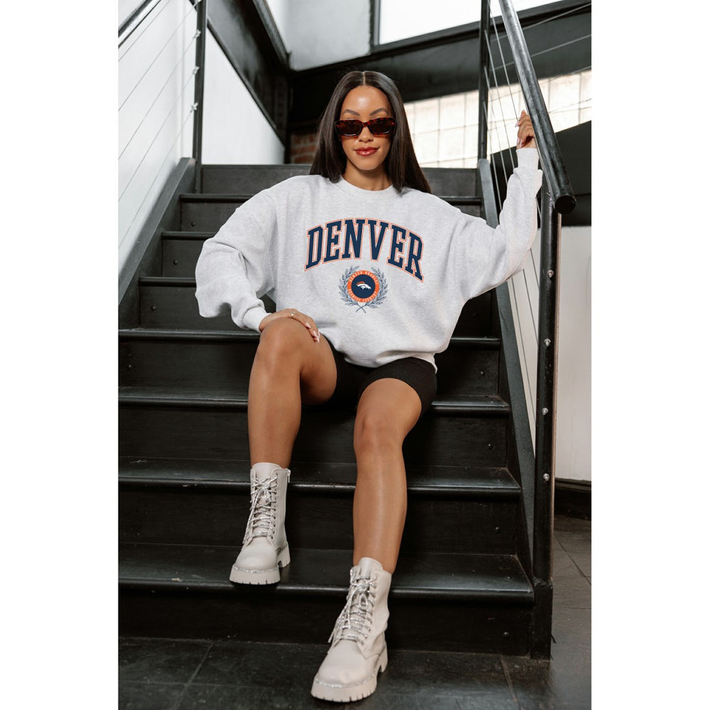 Denver Broncos Gameday Couture Women's Traditional Logo Oversized Premium Fleece Pullover Sweatshirt Ash