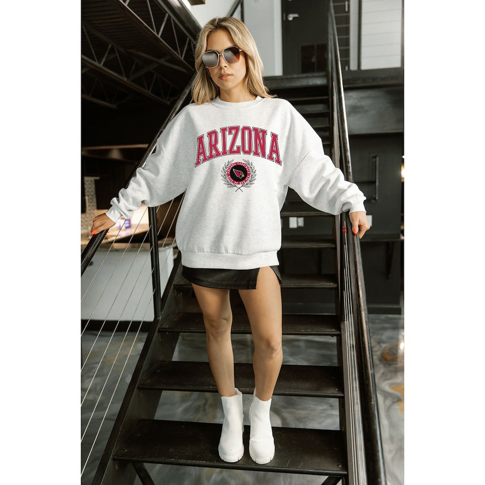 Arizona Cardinals Gameday Couture Women's Traditional Logo Oversized Premium Fleece Pullover Sweatshirt Ash