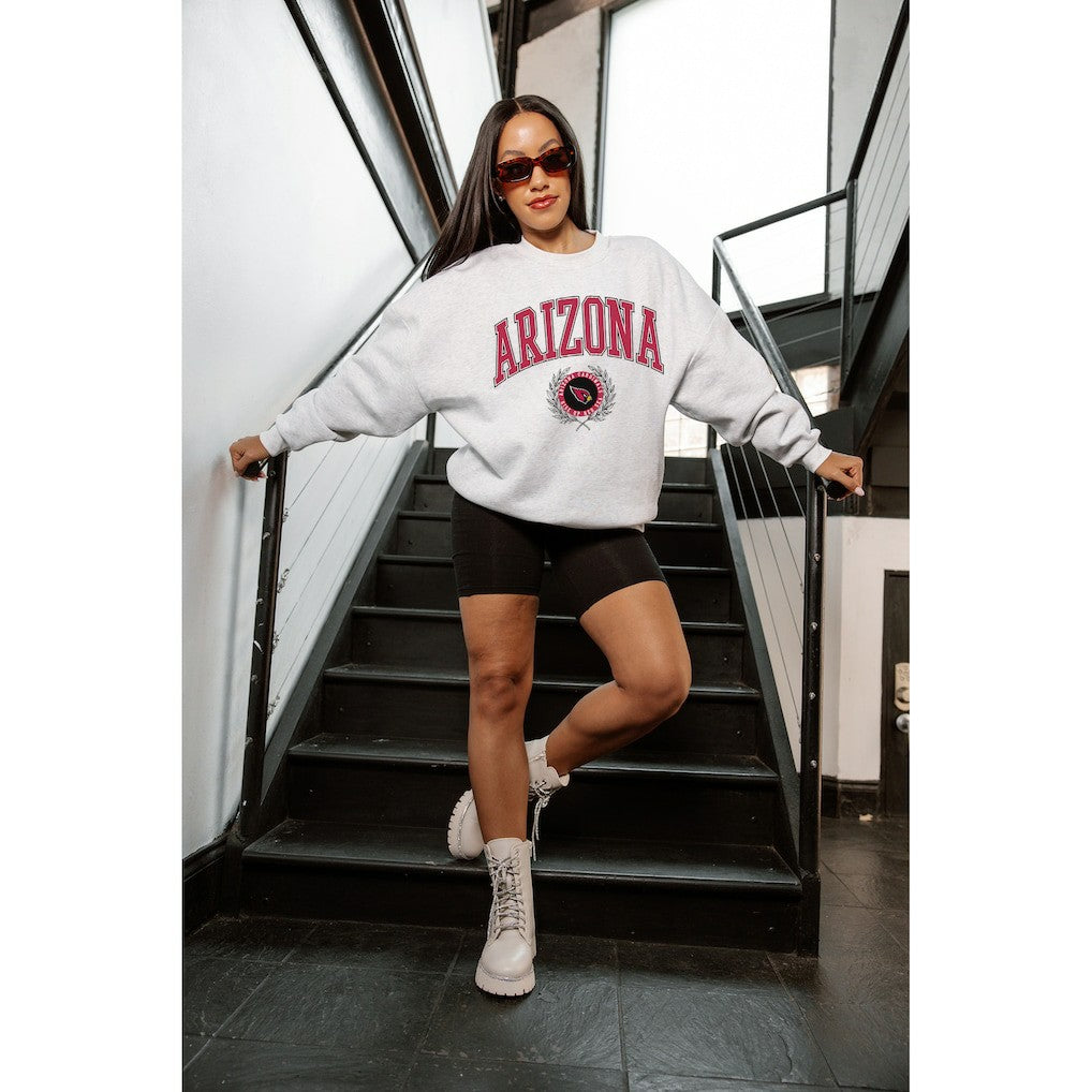 Arizona Cardinals Gameday Couture Women's Traditional Logo Oversized Premium Fleece Pullover Sweatshirt Ash