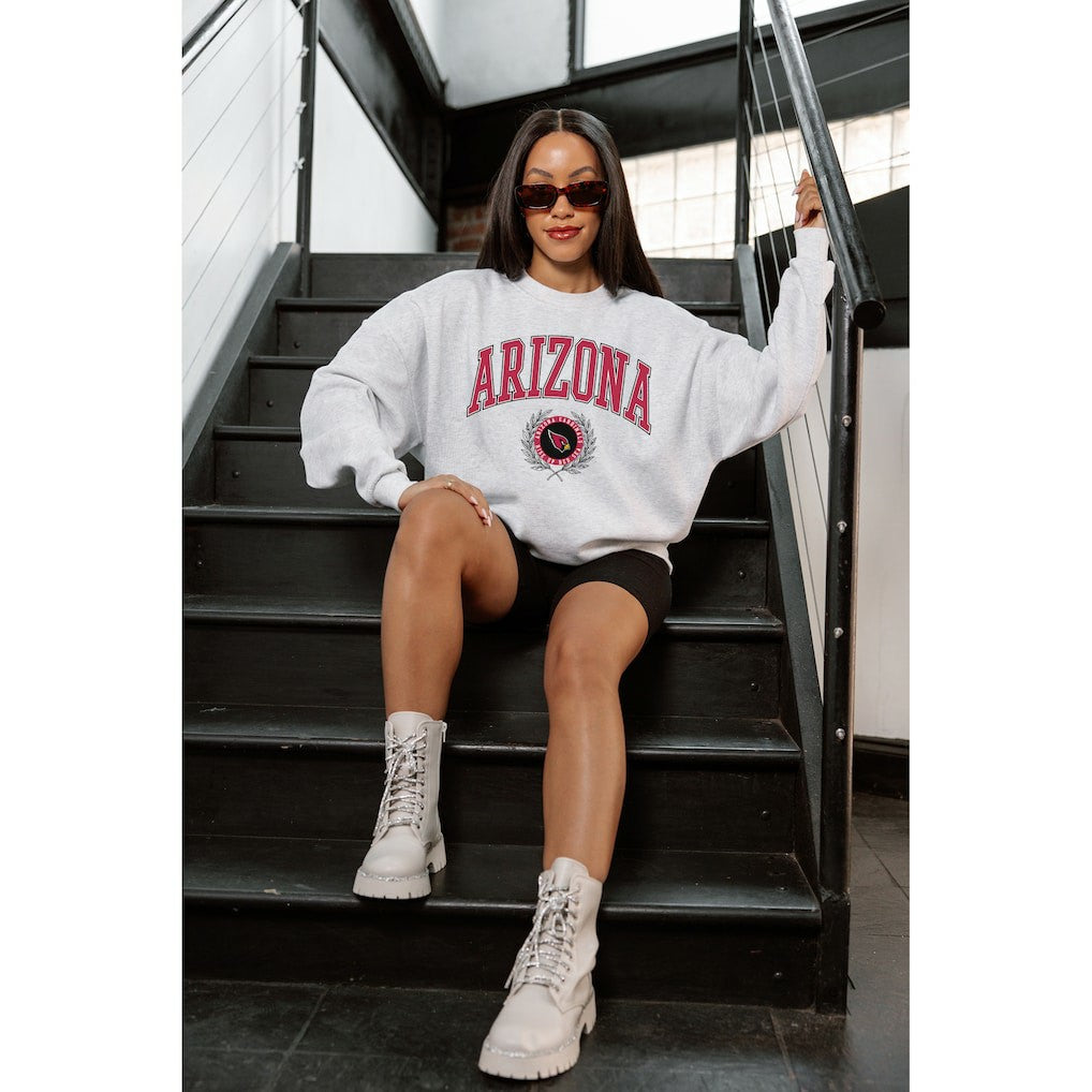 Arizona Cardinals Gameday Couture Women's Traditional Logo Oversized Premium Fleece Pullover Sweatshirt Ash