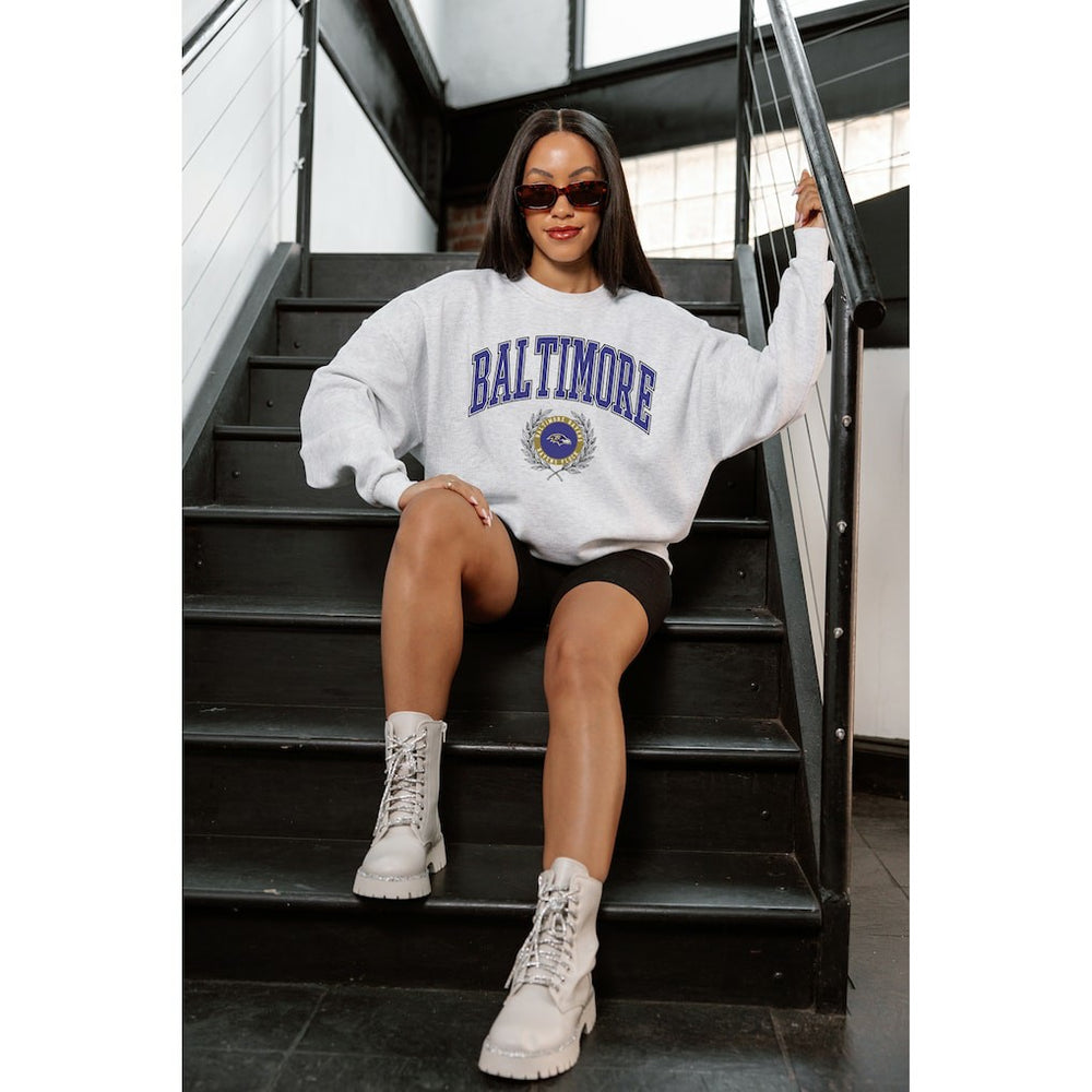 Baltimore Ravens Gameday Couture Women's Traditional Logo Oversized Premium Fleece Pullover Sweatshirt Ash