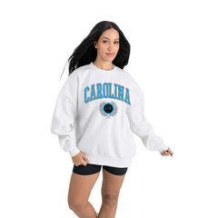 Carolina Panthers Gameday Couture Women's Traditional Logo Oversized Premium Fleece Pullover Sweatshirt Ash